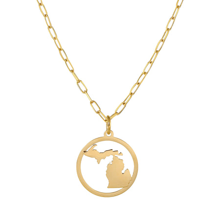 Upper Peninsula Map Paperclip Necklace - 18K Gold Finish
