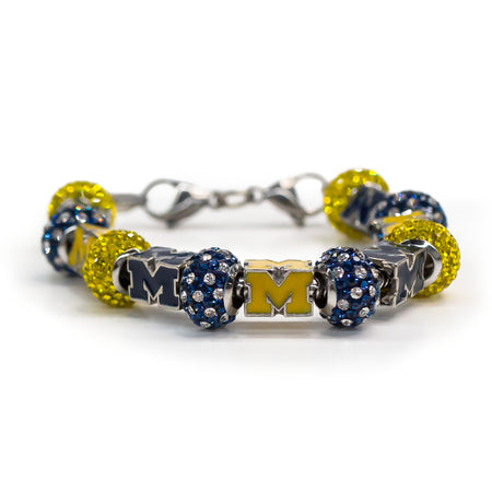 Yellow and Blue Crystal Football Earrings