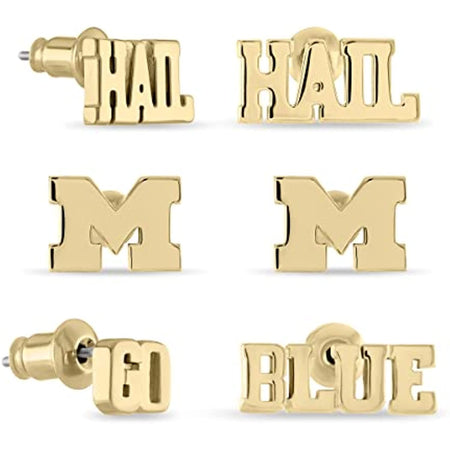 Michigan Gold Plated Block M Jewelry Set