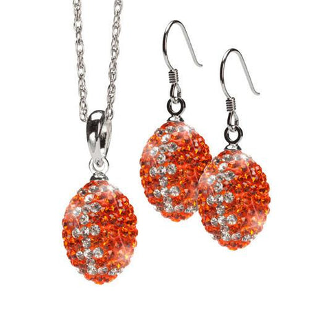 Orange and Clear Striped Crystal Football Jewelry Set
