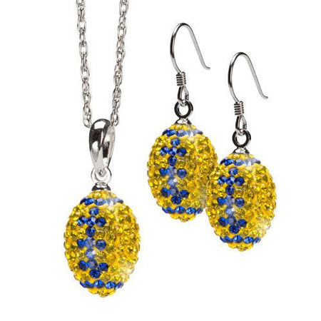 Yellow and Blue Crystal Football Earrings