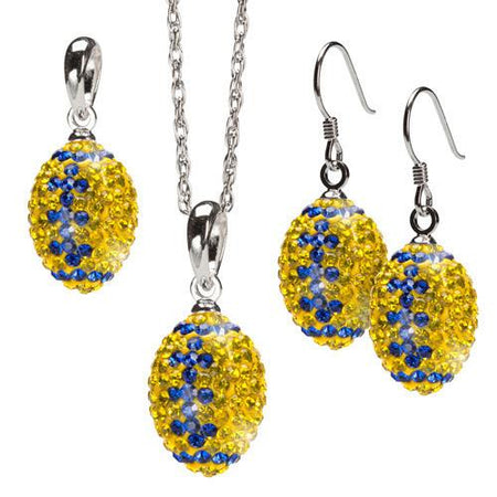 Gold and Navy Crystal Football Earrings