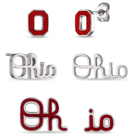 Ohio State Petite Block O Studs + Script Ohio Necklace Set