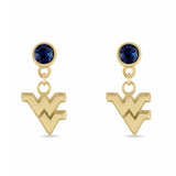 WVU Flying WV Gold Plated Crystal Drop Earrings