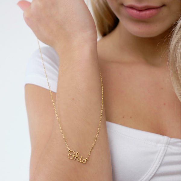 Ohio State Script Ohio 18K Gold Plated Necklace