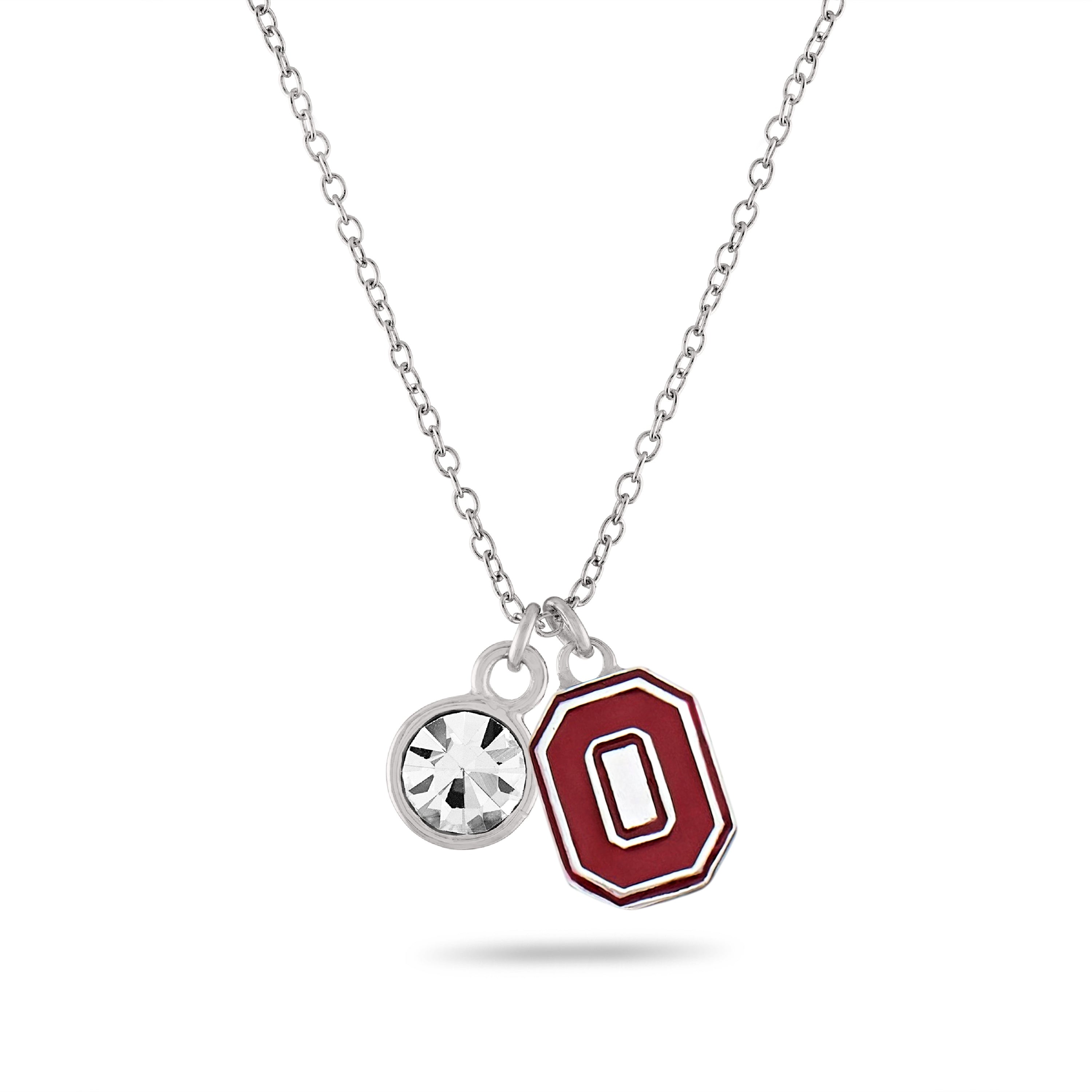 Ohio State Block O + Crystal Charm Necklace