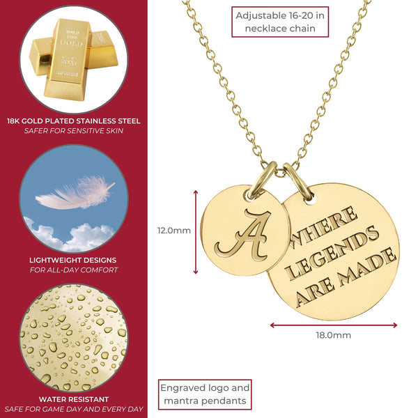 University of Alabama 18K Gold Dipped Charm Necklace