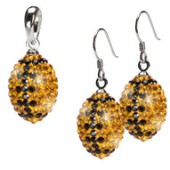 Gold + Black Crystal Football Pendant and Earring Set