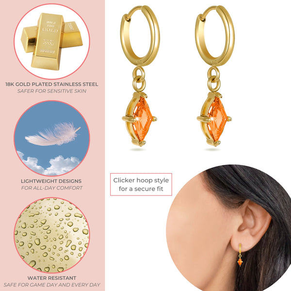 Orange Crystal Huggie Hoops