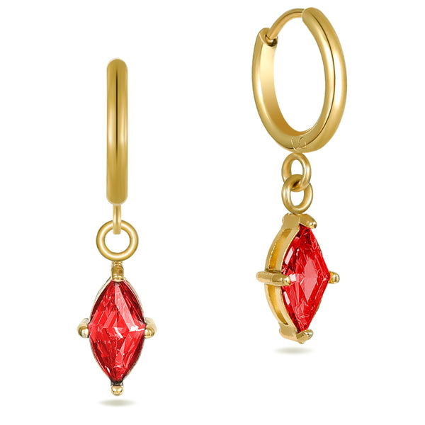 Red Crystal Huggie Hoops