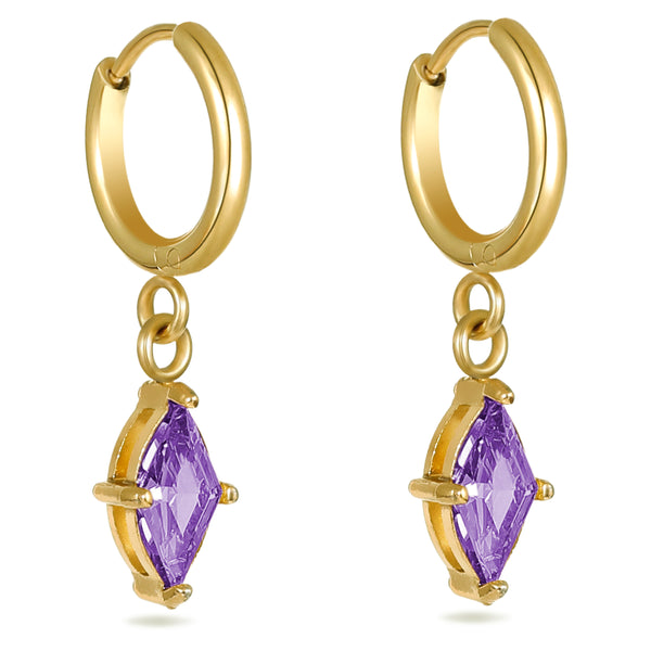 Purple Crystal Huggie Hoops