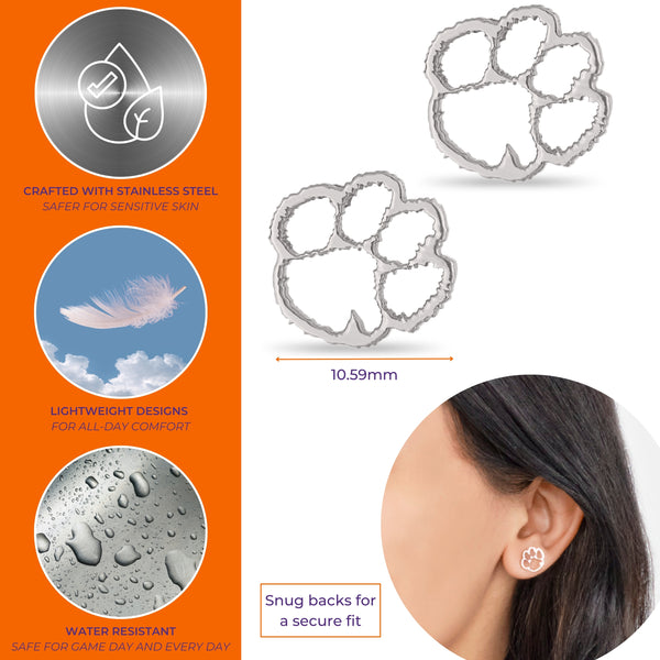 Clemson Cutout Paw Studs