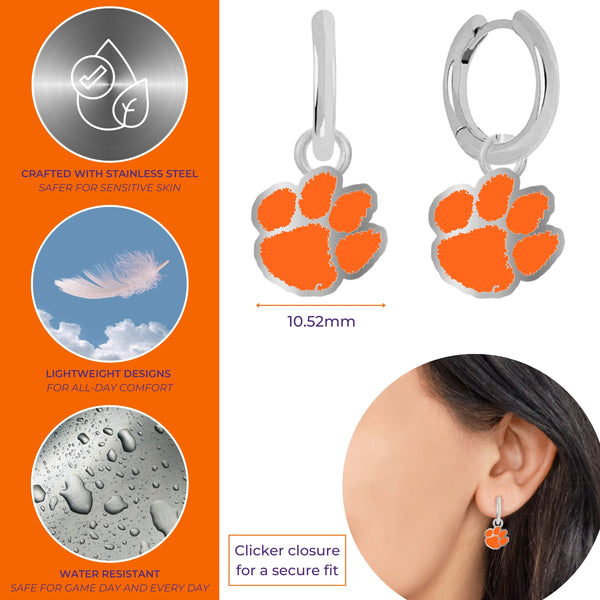 Clemson Tiger Paw Huggie Hoop Earrings