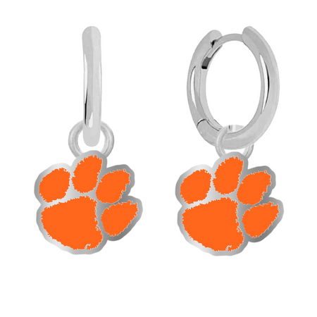 Orange with Clear Crystal Football Earrings