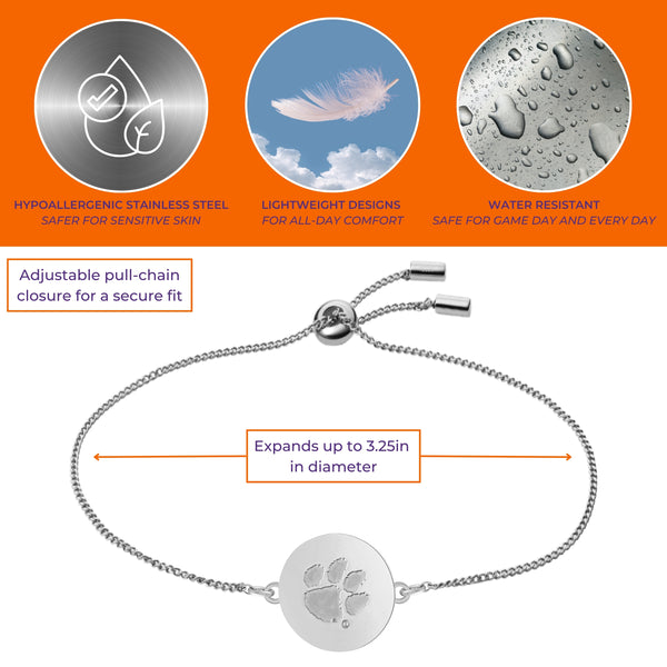 Clemson Tiger Paw Bolo Chain Bracelet - Stainless Steel