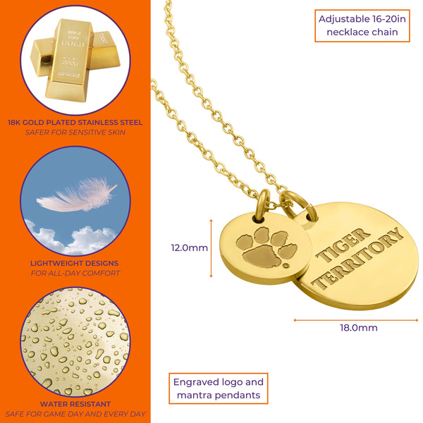 Clemson 18K Gold Plated Charm Necklace