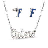 Florida Gators Script Necklace + Blue F Studs Set
