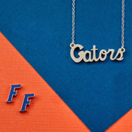 Florida Gators Script Necklace + Blue F Studs Set