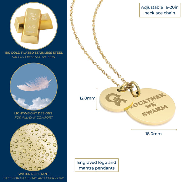 Georgia Tech Coin Charm Necklace - 18K Gold Dipped