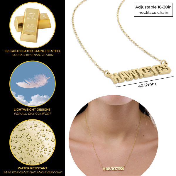 Iowa HAWKEYES Gold Plated Script Bar Necklace