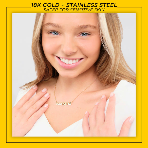 Iowa HAWKEYES Gold Plated Script Bar Necklace