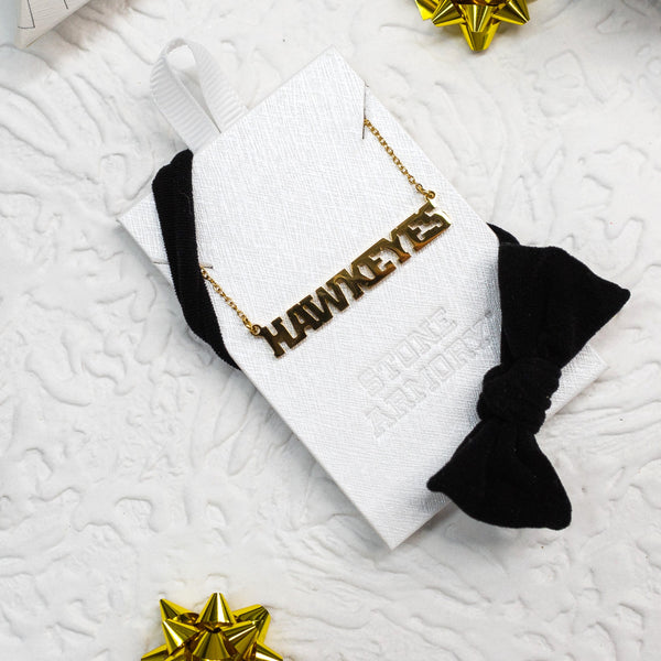 Iowa HAWKEYES Gold Plated Script Bar Necklace