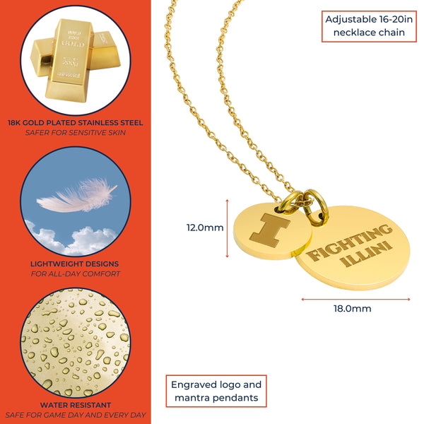 University of Illinois Coin Charm Necklace - 18K Gold Dipped