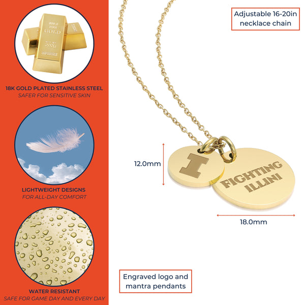 University of Illinois Coin Charm Necklace - 18K Gold Dipped