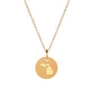 Michigan Map Engraved Charm Necklace - 18K Gold Dipped