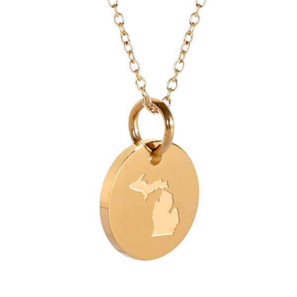 Michigan Map Charm Necklace - 18K Gold Dipped