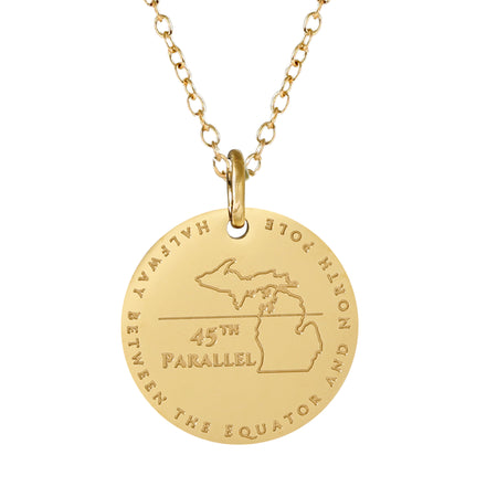 Michigan Map Engraved Charm Necklace - 18K Gold Dipped