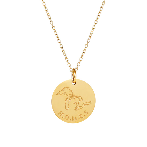 Great Lakes H.O.M.E.S. Engraved Charm Necklace - 18K Gold Dipped