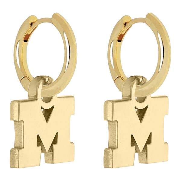 Michigan Block M Charm Hoops - 18K Gold Dipped