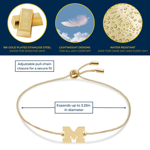 Michigan Block M Bolo Chain Bracelet - 18K Gold Dipped