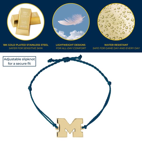 Michigan Gold Block M Cord Bracelet - Adjustable