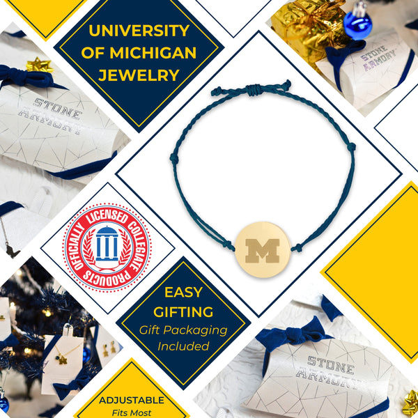 Michigan Logo Charm Coin Bracelet - Adjustable