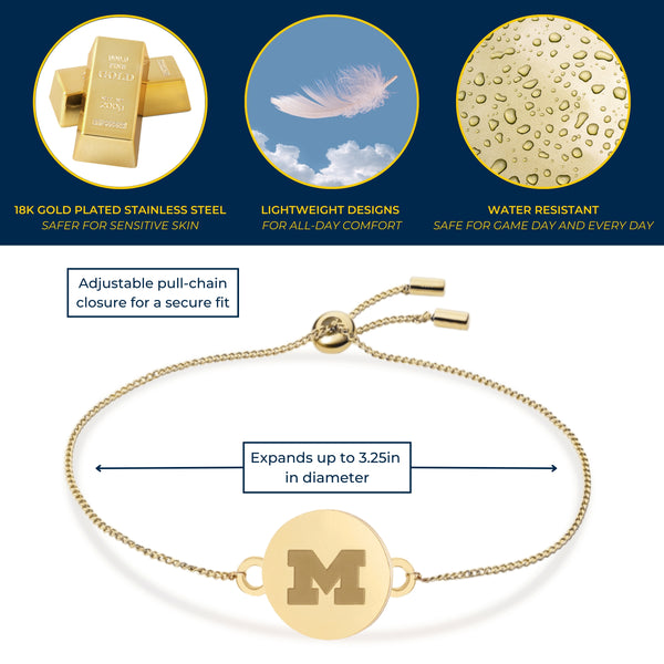 Michigan Logo Coin Bolo Bracelet - 18K Gold Dipped