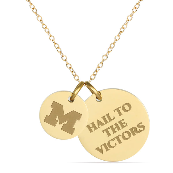 University of Michigan Double Coin Necklace - 18K Gold Dipped