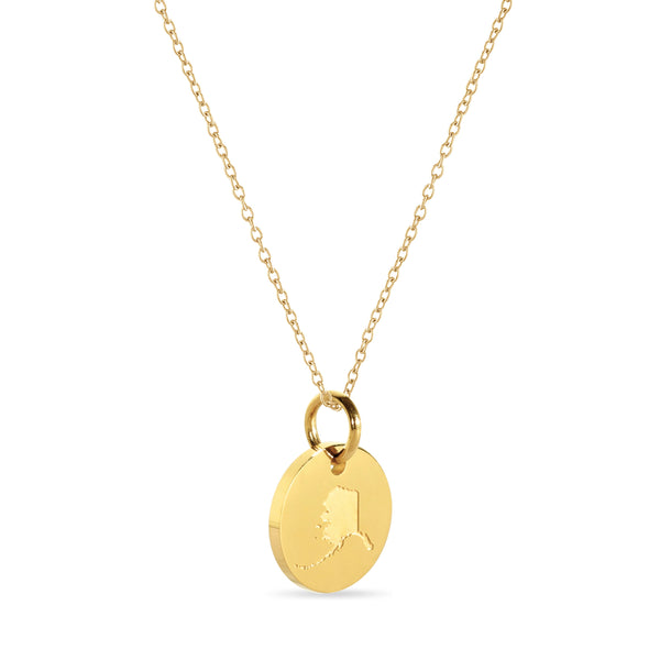 Alaska Map Engraved Charm Necklace - 18K Gold Plate