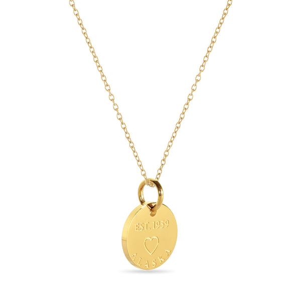 Alaska Map Engraved Charm Necklace - 18K Gold Plate