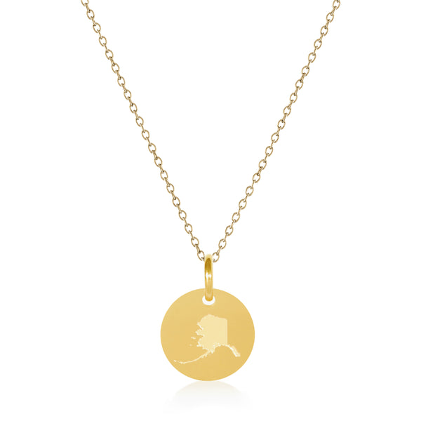 Alaska Map Engraved Charm Necklace - 18K Gold Plate