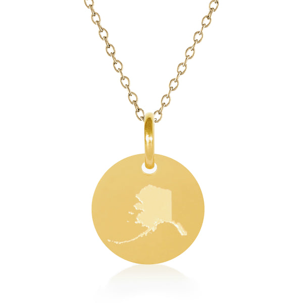 Alaska Map Engraved Charm Necklace - 18K Gold Plate