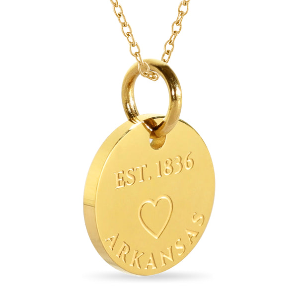 Arkansas Map Engraved Charm Necklace - 18K Gold Plate