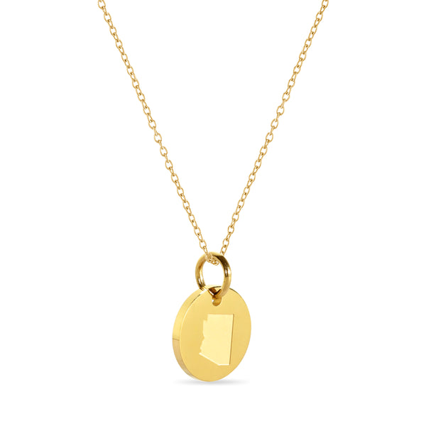 Arizona Map Engraved Charm Necklace - 18K Gold Plate