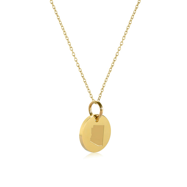 Arizona Map Engraved Charm Necklace - 18K Gold Plate