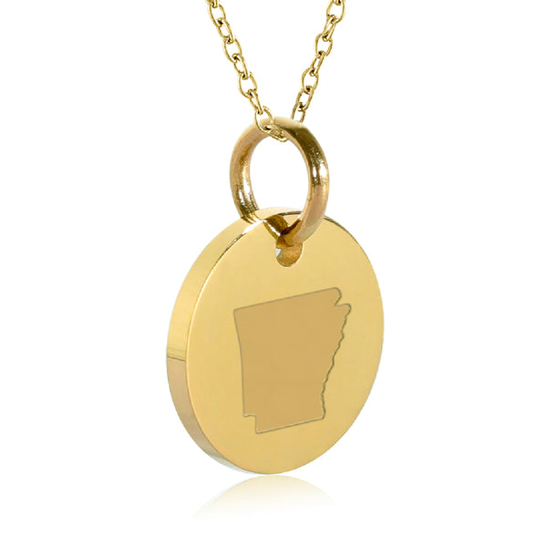 Arkansas Map Engraved Charm Necklace - 18K Gold Plate