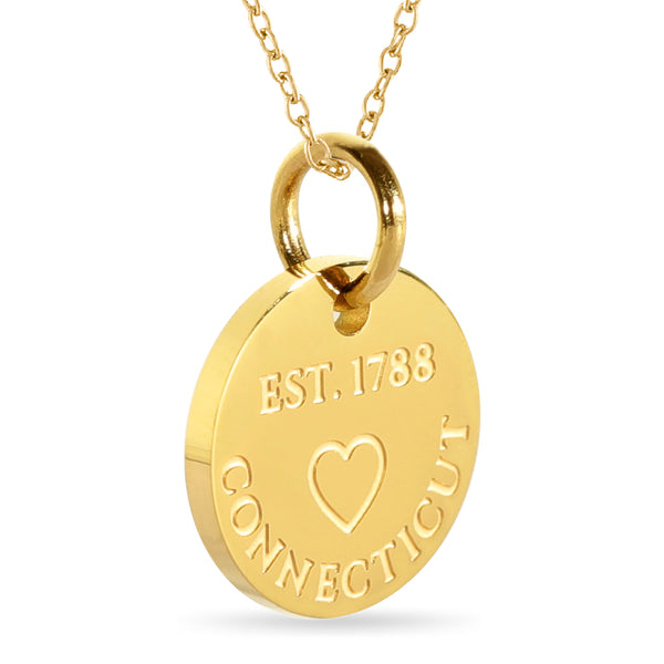 Connecticut Map Engraved Charm Necklace - 18K Gold Plate