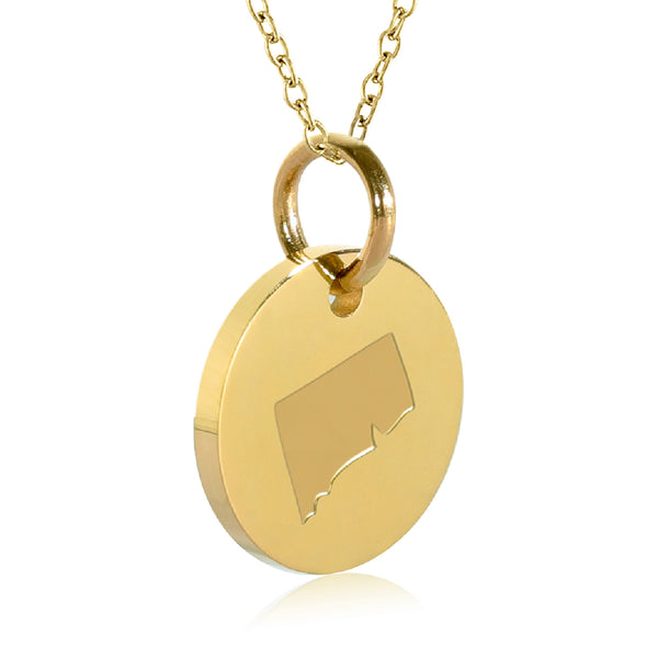 Connecticut Map Engraved Charm Necklace - 18K Gold Plate