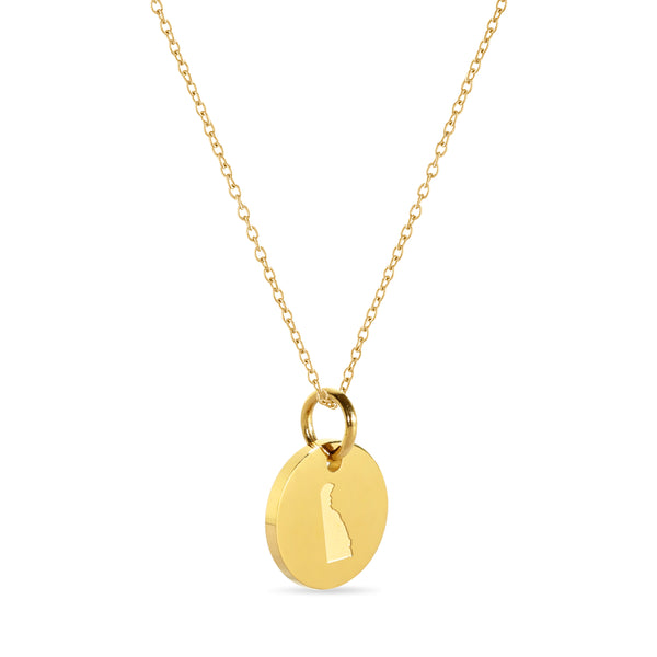 Delaware Map Engraved Charm Necklace - 18K Gold Plate