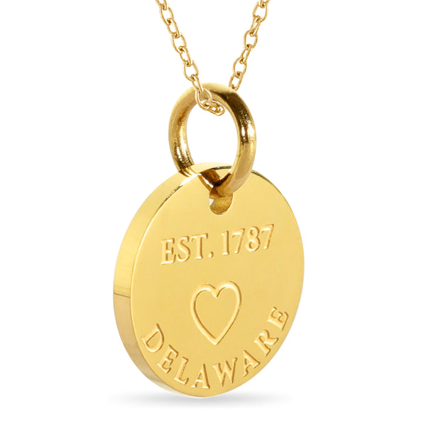 Delaware Map Engraved Charm Necklace - 18K Gold Plate